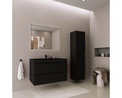 LOMAZOO Badmeubelset Mat Zwart 80 cm - Wastafel Zwart - Badkamermeubel set - Wastafelmeubel - Badkamerkast hoog [AVALON]