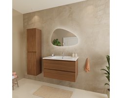 LOMAZOO Badmeubelset Warm Eiken 80 cm - Wastafel Wit - Badkamermeubel set - Wastafelmeubel Warm Eiken - Badkamerkast hoog [VERONA]