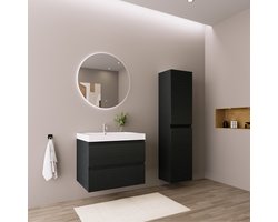 LOMAZOO Badmeubelset Zwart Eiken 60 cm - Wastafel Wit - Badkamermeubel set - Wastafelmeubel - Badkamerkast hoog [AVALON]