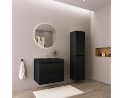 LOMAZOO Badmeubelset Zwart Eiken 60 cm - Wastafel Zwart - Badkamermeubel set - Wastafelmeubel Zwart - Badkamerkast hoog [AVALON]