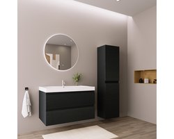 LOMAZOO Badmeubelset Zwart Eiken 80 cm - Wastafel Wit - Badkamermeubel set - Wastafelmeubel - Badkamerkast hoog [AVALON]