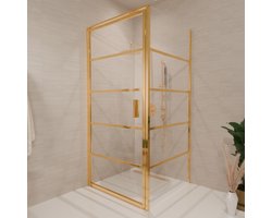 Lomazoo Douchecabine Cartagena - 90x90x200cm -Glanzend Goud - 6mm Helder Glas-Nano Coating Anti Kalk