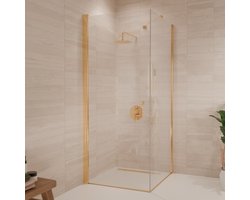 Lomazoo Douchecabine Medellin - 90 X 90 Cm - Glanzend Goud - 6 Mm Helder Glas - Nano Coating
