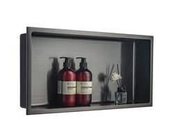 LOMAZOO Inbouwnis 60x30 cm - Badkamer Opberger - Badkamer Opbergruimte RVS - Gunmetal Antraciet [ECLYPSE]