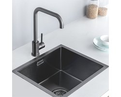 LOMAZOO Spoelbak Antraciet / Gun Metal  (45x40) – Spoelbak Keuken - Spoelbakken Keuken – Wasbak Keuken - RVS [LYNX]