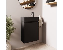 LOMAZOO Toiletmeubel Mat Zwart - Wastafel Zwart - Fonteinmeubel - Wc Meubel - Wc Kastje - Toiletkastje [MALIBU]