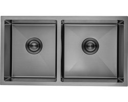 LOMAZOO Vermont RVS Dubbele Spoelbak Keuken & Wasbak - Gootsteen - Duurzaam en Onderhoudsvriendelijk - 815x450x200mm - Inclusief Accessoires
