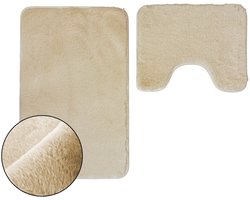 Lombok Antislip Badmat Set Zacht Pluche Ecru 2 Delig
