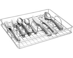 Lomera 8 Persoons Bestekset - 45-Delig - Roestvrijstalen Bestek - Complete Bestekset - Tafelmessen - Tafelvorken - Tafellepels - Dessertvorken - Dessertlepels - Saladebestek - Botermes - Opscheplepel - Bestekbak - Zilverkleurig Bestek