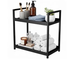 Lomera Aanrecht Organizer - Badkamer Organizer - Keuken Organizer - Opbergrek Zwart - Kunststof Schappen - Metalen Frame - Zwart Design - Compacte Afmetingen - Multifunctioneel Gebruik - Keuken En Badkamer - Duurzaam Materiaal