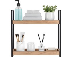 Lomera Aanrecht Organizer - Badkamer Organizer - Paulownia Hout - Metalen Frame - Ruimtebesparend - Waterbestendig Hout - Decoratieve Organizer - Houten Rek - Keuken En Badkamer - Opbergrek - Natuurlijke Materialen - Compact Formaat