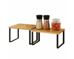 Lomera Aanrecht Organizer - Keukenrekjes Set - Stapelbaar Rek - Metalen Frame - Bamboe Plank - Keuken Opbergrek - Keukenkast Organizer - Keukenrek Staand