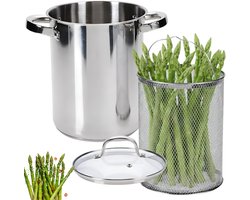 Lomera Aspergepan - Aspergekoker - Asperge Kookpan - Aspergepan met Mand - Aspergepan met Inzet - Aspergekoker met Mand - Aspergepan met Glazen Deksel - Aspergekoker met Deksel - Pastapan - Pastakoker - Spaghetti Kookpot