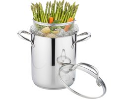Lomera Aspergepan RVS - Pastapan RVS - Glazen Deksel - Inzetmand - Inductie Geschikt - Vaatwasser Veilig - Stoomuitlaat - Geschikt Voor Alle Warmtebronnen - Multifunctioneel Gebruik - Asperge Koken - Asperge Pan - Asperges Maken