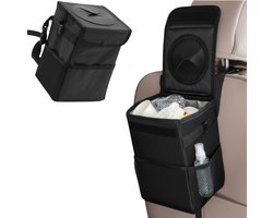 Lomera Auto Afvalbakje - Waterdichte Prullenbak - Opvouwbare Afvalbak - Verstelbare Riem - Rubberen Deksel - Extra Opbergvakken - Klittenband Sluiting - Zwarte Prullenbak - Geurvrije Prullenbak - Auto Prullenbak - Afvalbak Auto