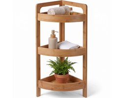 Lomera Badkamerrek Hoekrek van Bamboe Hout - 3 Laags Staand Opbergrek voor Badkamer en Douche - Doucherek Hoekmodel - Open Rek met Planken - Badkamerkast - Opbergkast - Hoekkast - Handdoekenrek - Badrekje