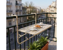 Lomera Balkontafel Hangend - Inklapbaar - Hangtafel - Klaptafel - Balkon Tafel voor Reling - in Hoogte Verstelbaar - Opklapbaar - Balkonbar - Bijzettafel Buiten - Weerbestendig - Tuintafel - Mat Beige