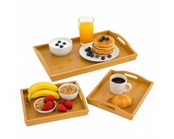 Lomera Bamboe Dienbladen - Set van 3 - Serveerbladen - met Handgrepen - Opstaande Rand - Verschillende Formaten - Klein Dienblad - Middel Dienblad - Groot Dienblad - Duurzaam Materiaal - Natuurlijke Uitstraling - Keukenaccessoire