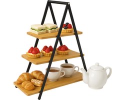 Lomera Bamboe Etagere - 3 Lagen - Serveertoren - Bamboe Hout - Robuust en Stevig - Metalen Frame - Hapjes Serveren - High Tea - Decoratie - Luxe Uitvoering - Multifunctioneel - Natuurlijke Uitstraling