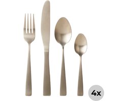 Lomera Bestekset 16-Delig - Mat Goud Bestek - Roestvrij Staal Bestek - Lichtgewicht Bestek - 4 Personen Bestekset - Messen, Vorken, Lepels - Dessertlepels Inbegrepen - Tafelbestek Set