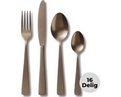 Lomera Bestekset 16-Delig - Mat Goud Bestek - Roestvrij Staal - Vaatwasserbestendig Bestek - Gouden Bestek - Gouden Bestekset - Tafelbestek Set - Mes Vork Lepel - Geschikt Voor Vaatwasser - 2.0Mm Dikte - Bestek Voor 4 Personen