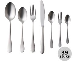 Lomera Bestekset 39-Delig - Rvs Bestek - Zilverkleurig Bestek - 6 Persoons Bestek - Hoogglans Rvs - Vaatwasser Geschikt - Messen, Vorken, Lepels - Dessertlepels - Theelepels - Saladalepels - Juslepel - Tafelbestek - Eetlepels - Taartvorken