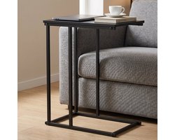 Lomera Bijzettafel Zwart - Banktafel C-Vorm - Sofa Tafel - Salontafel - Laptoptafel - Zijtafel - Bijzettafeltje - Sidetable - Koffietafel voor Bank en Woonkamer - Industriële Smalle Bijzettafel met Metalen Frame voor Bij de Bank