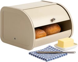 Lomera Broodtrommel Met Schuifdeksel - Ruimtebesparend Ontwerp - Soft Beige Kleur - Retro Design - Keuken Opbergbox - Brood Bewaren - Compacte Broodtrommel - Schuifdeksel Functie - Lichtgewicht Broodtrommel