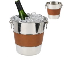 Lomera Champagnekoeler Rvs - Wijnkoeler - Ijsemmer - Modern Design - Wijnemmer - Flessenkoeler - Geschikt Voor Wijn - Geschikt Voor Champagne - Bruine Band - Lichtgewicht - Water Of Ijs Vullen - Wijnkoeler - Wijn Koeler