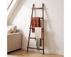 Lomera Decoratieladder - Ladderrek - Houten Ladderrek - Dekenladder - Handdoekladder - Kledingladder - Handdoekrek - Plaidladder - Badkamerladder - Slaapkamer Ladder - Woonkamer Ladder - Bruine Decoratieladder - Leunladder voor Decoratie