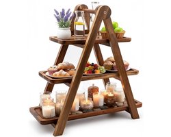 Lomera Etagere Plataan Hout - 3 Lagen Etagere - Serveertoren Hout - Robuust En Stevig - Inklapbare Etagere - Scharnierende Staanders - Serveerplanken Hout - Stoer Design - Makkelijk Op Te Bergen - Natuurlijke Uitstraling - Stevige Constructie