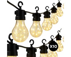 Lomera Feestverlichting Buiten - Warm Wit Licht - Lichtsnoer Buiten - LED Lampjes - Tuinverlichting - IP44 Waterdicht - Transparante Lichtbollen - 10 Led's Per Bol - 7.5 Meter Lengte - Partytent Verlichting - Balkonverlichting - Microwire-snoer
