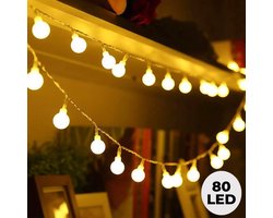 Lomera Feestverlichting - Lichtsnoer - Warm Wit - 80 Led - 16 Meter - Transparant Snoer - Binnen En Buiten - Ip44 - Partytent Verlichting - Led Bolletjes - Energiezuinig - Fairy Lights - Feest Verlichting - Tuinverlichting