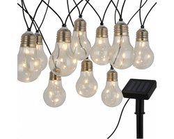 Lomera Feestverlichting Solar - Warm Wit Licht - Transparante LED Lampen - Solar Oplaadbaar - Zonnepaneel Verlichting - Lichtsnoer Buiten - 10 LED Lampen - Aan-/uitschakelaar