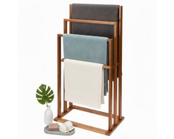 Lomera Handdoekenrek Bamboe - Handdoekhouder Bamboe - Vrijstaand Handdoekenrek - 3 Stangen - Bamboe Hout - Handdoeken Drogen - Badkamer Rek - Vochtige Ruimtes - Handdoekrek Staand - Handdoekhouder Badkamer