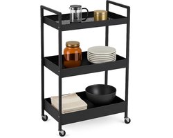 Lomera Keukentrolley Op Wieltjes - Serveerwagen - Opbergtrolley - 3 Lagen - 3 Manden - Verrijdbaar - Metalen Frame - Zwarte Kleur - Keuken Organizer - Opbergkar - Roltafel - Zwenkwielen Met Rem - Multifunctioneel Gebruik