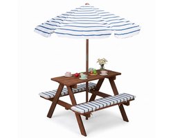 Lomera Kinderpicknicktafel met Parasol - Picknickset voor Kinderen - Kindertuinset - Picknicktafel - Tuintafel met Bankjes en Kussens - Kinderpicknick - Kindertuinmeubel - Kindertafel - Buitentafel - Tuinstoel - Bistroset - Patio Set
