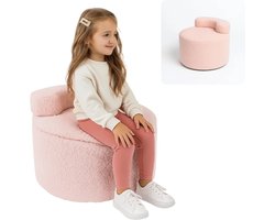 Lomera Kinderpoef Roze - Opbergstoel - Zachte Rugsteun - Fleece Afwerking - Opbergruimte - Comfortabele Kinderzit - Kinderkamer Decor - Ronde Poef - Kindvriendelijk Ontwerp - Multifunctionele Poef