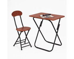 Lomera Klaptafel Met Stoel - Compacte Eettafel - Mdf Met Metaal - Bruine Houtmotief - Zwart Metalen Frame - Kinderkamer Tafelset - Lichtgewicht Tafelset - Eenvoudig Opbergen - Laag Model Zithoogte - Bruine Klapstoel - Tafelblad