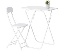 Lomera Klaptafel Met Stoel - Opklapbare Tafel - Opvouwbare Stoel - Wit Metalen Frame - Mdf Tafelblad - Kinderkamer Set - Eenvoudig Dining Set - Lichtgewicht Set - Compacte Eettafel - Multifunctionele Tafel - Zithoogte