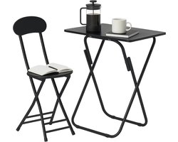 Lomera Klaptafel Met Stoel - Opvouwbare Stoel - Zwart Metalen Frame - Mdf Tafelblad - Houtmotief - Direct Te Gebruiken - Lichtgewicht Set - Compact Formaat - Multifunctioneel Gebruik - Eenvoudig Opbergen - Laag Model Zithoogte