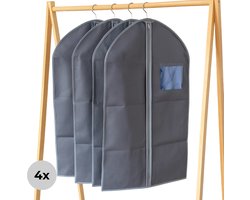 Lomera Kledinghoes met Rits - Kleding Beschermhoes - Stofbescherming Kleding - Kledinghoes met Kijkvenster - Grijze Kledinghoes - Polypropyleen Kledinghoes - Set van 4 Kledinghoezen - Kledinghoes voor Opbergen