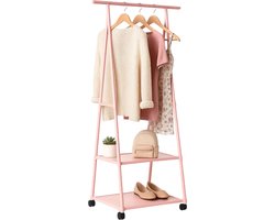 Lomera Kledingrek Met Leggers - Metaal Kledingrek - Verrijdbaar Kledingrek - Roze Kledingrek - Kledingrek Met Zwenkwielen - Non-Woven Planken - Kledingrek Met Rem - Verstelbaar Kledingrek - Metalen Frame - Non-Woven Stof