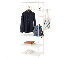 Lomera Kledingrek Met Legplanken - Metalen Kledingrek - Wit Kledingrek - Metalen Frame - Non-Woven Planken - Kunststof Verbindingen - Hoog - Breed - Diep - Wit Metaal - Opbergrek Kleding - Ruimtebesparend Rek