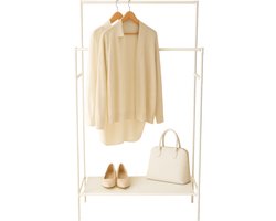 Lomera Kledingrek Wit - Garderoberek - Metaal Frame - Non-Woven Schap - Kunststof Verbindingsstukken - Lichtgewicht Kledingrek - Vrijstaand Kledingrek - Opbergruimte Voor Kleding - Kledingstang - Compacte Kledingopslag