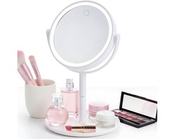 Lomera Make-Up Spiegel Met Licht - LED Verlichting - USB Connection - Werkt Op Batterijen - Makeup Spiegel - Kunststof Materiaal - Witte Spiegel - Draagbare Spiegel - Tafelmodel Spiegel - Cosmeticaspiegel