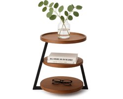 Lomera Moderne Bijzettafel - Bruin Bijzettafeltje - Zwart Metalen Frame - Mdf Plateau - Opstaande Rand - Verstelbare Pootjes - Compacte Tafel - Stijlvolle Bijzettafel - Ronde Tafel - Interieuraccessoire