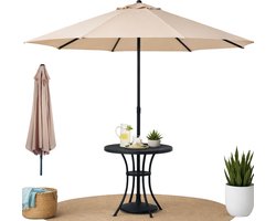 Lomera Parasol Taupe - Tuinparasol Taupe - Stokparasol Taupe - Parasol Met Draaimechanisme - Ronde Parasol Taupe - Grote Parasol Taupe - Parasol Voor Terras - Parasol Voor Tuin - Parasol Voor Balkon - Uv Parasol - Parasol Zonder Voet