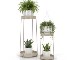 Lomera Plantenstandaard Set - Stijlvolle Taupe Standaards - Plantenhouder - Plantenrek - Planten Standaard - Metaal Constructie - Taupe Kleur - Set Van 2 - Planten Rek