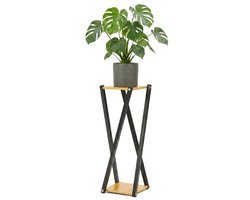 Lomera Plantenstandaard voor Binnen - Plantenrek - Bloemenstandaard - Plantenzuil - Bloempothouder - Plantentafel - Bloemenplank - Plantenhouder - Plantenkruk - Bloempotstandaard - Decoratief - Hoog - Zwart Metaal en Hout - Industrieel